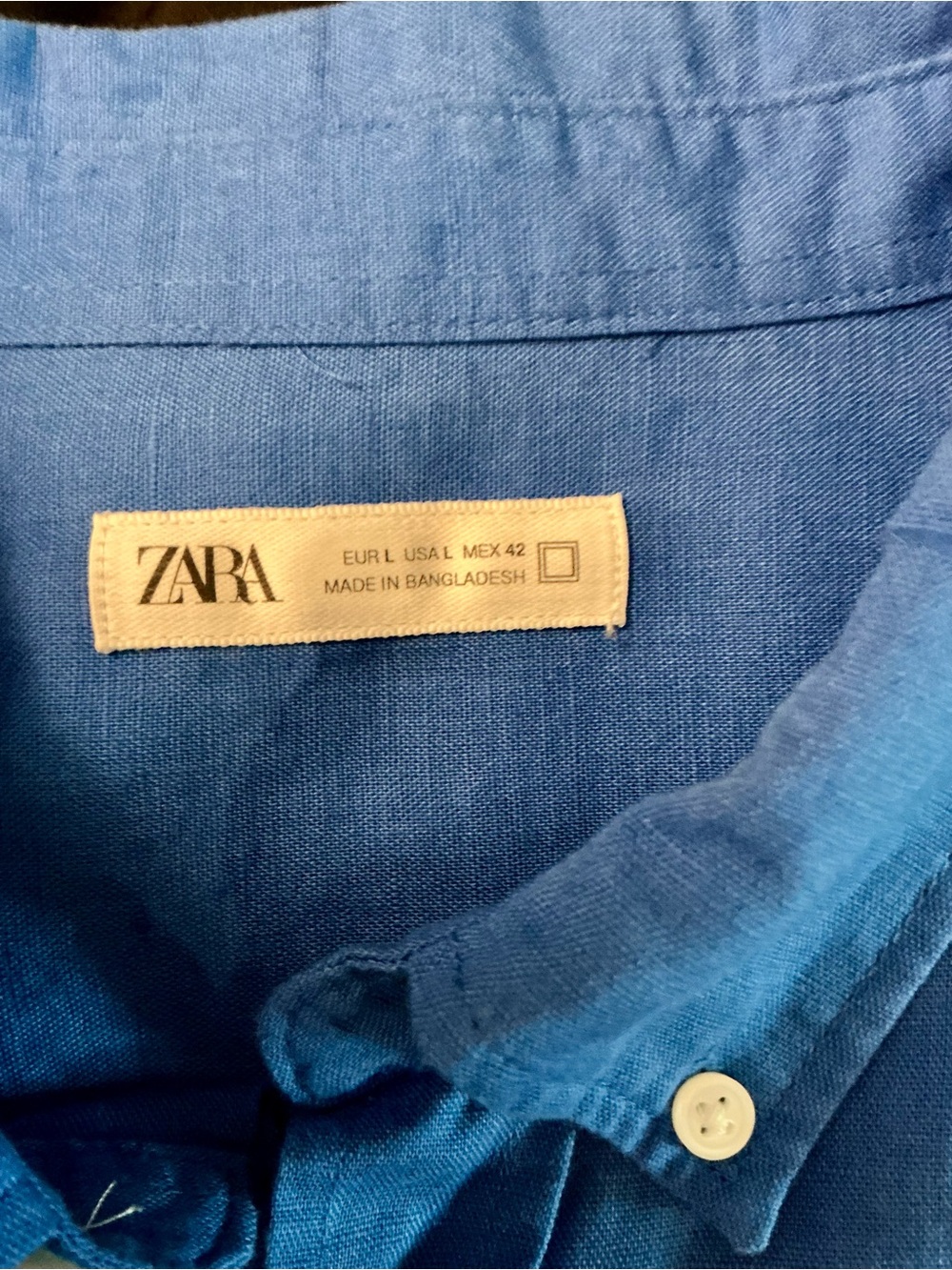 NWT Zara Men’s Linen Blend Button Front Shirt Blue Long Sleeve Size Large - Picture 4 of 8